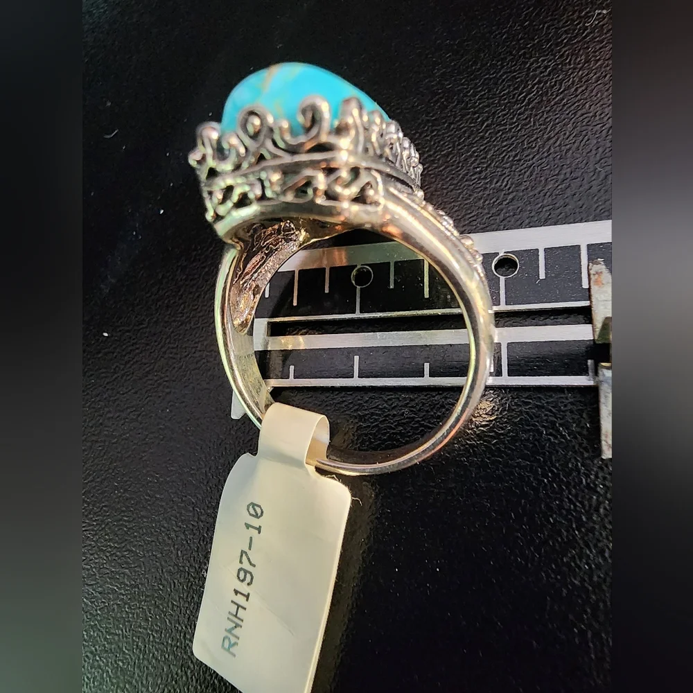 NWT Sterling Silver & 3/4 inch Long Stone Turquoise Ring SZ 10?